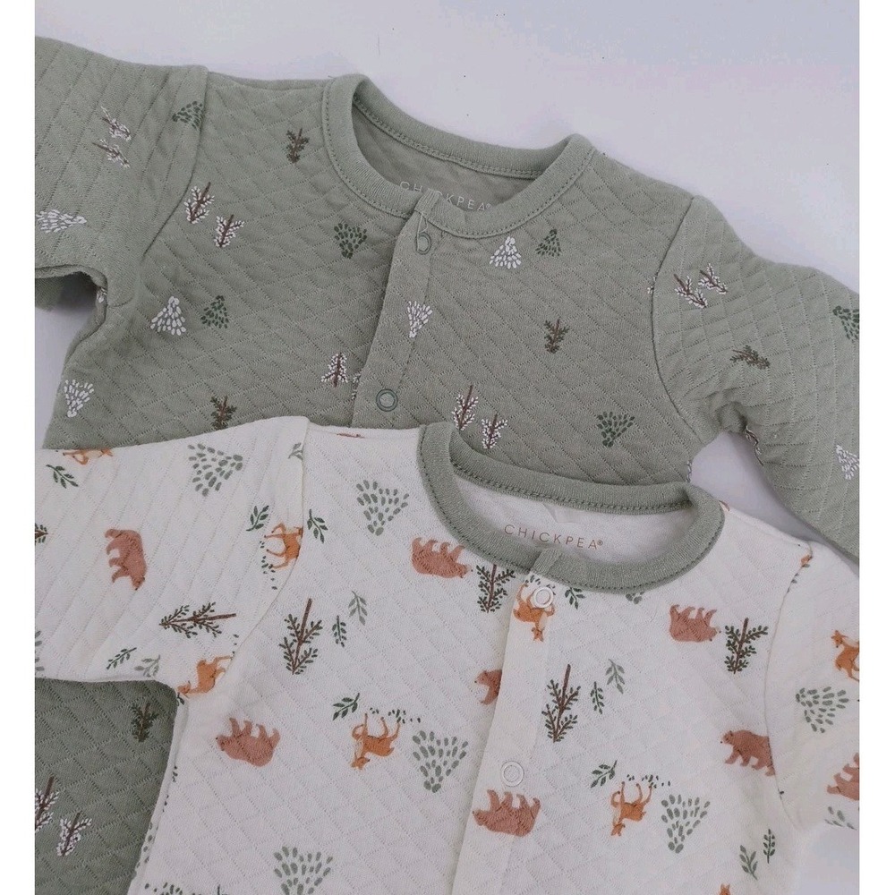 Chickpea Baby 3-6 Month Fleece Long Sleeve Button Snap Pajamas Lot Of 2